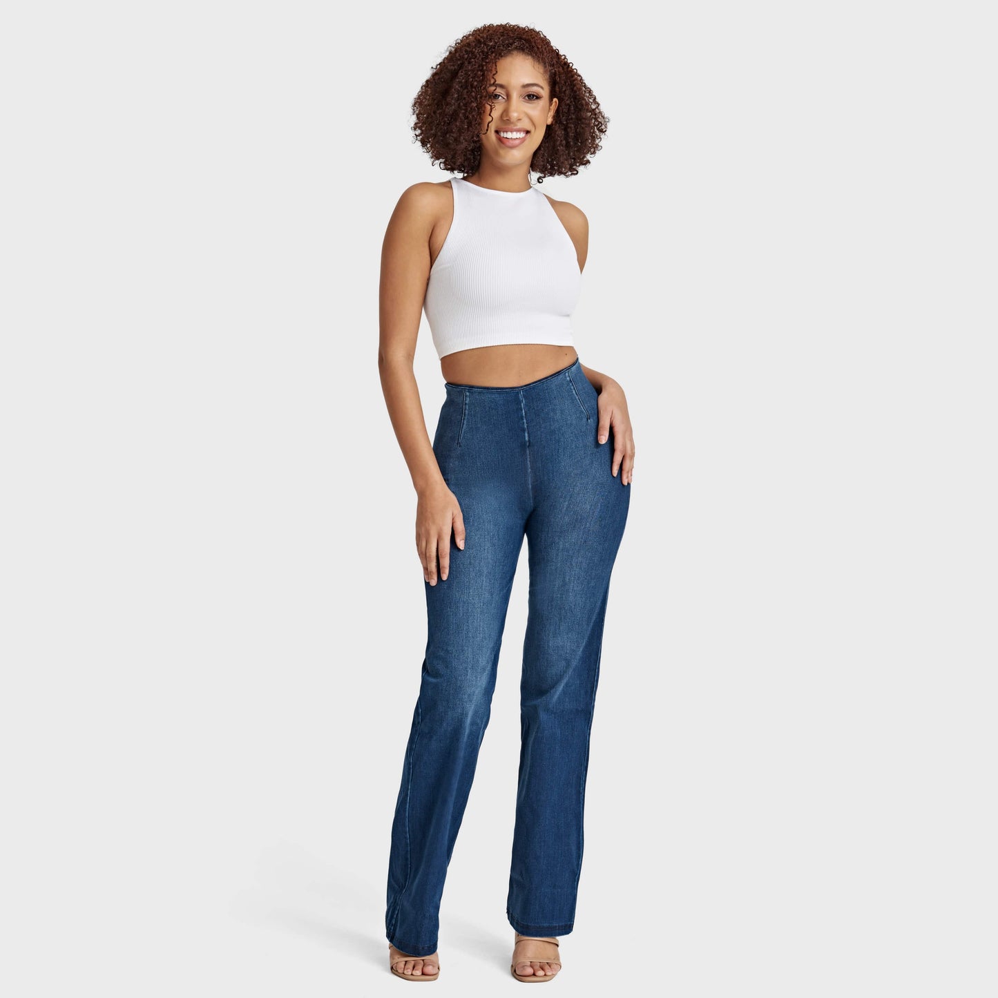 WR.UP® Snug Jeans - High Waisted - Flare - Dark Blue + Blue Stitching