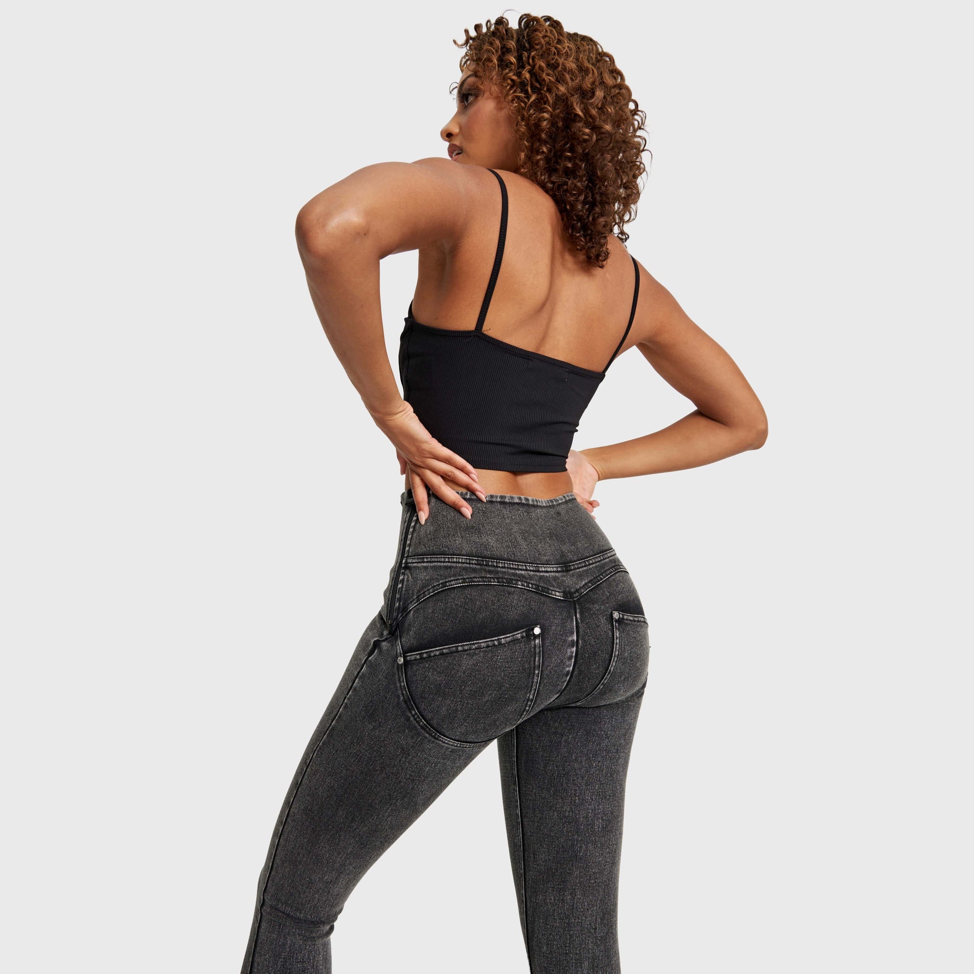 WR.UP® Snug Jeans - High Waisted - Full Length - Washed Black + Black Stitching