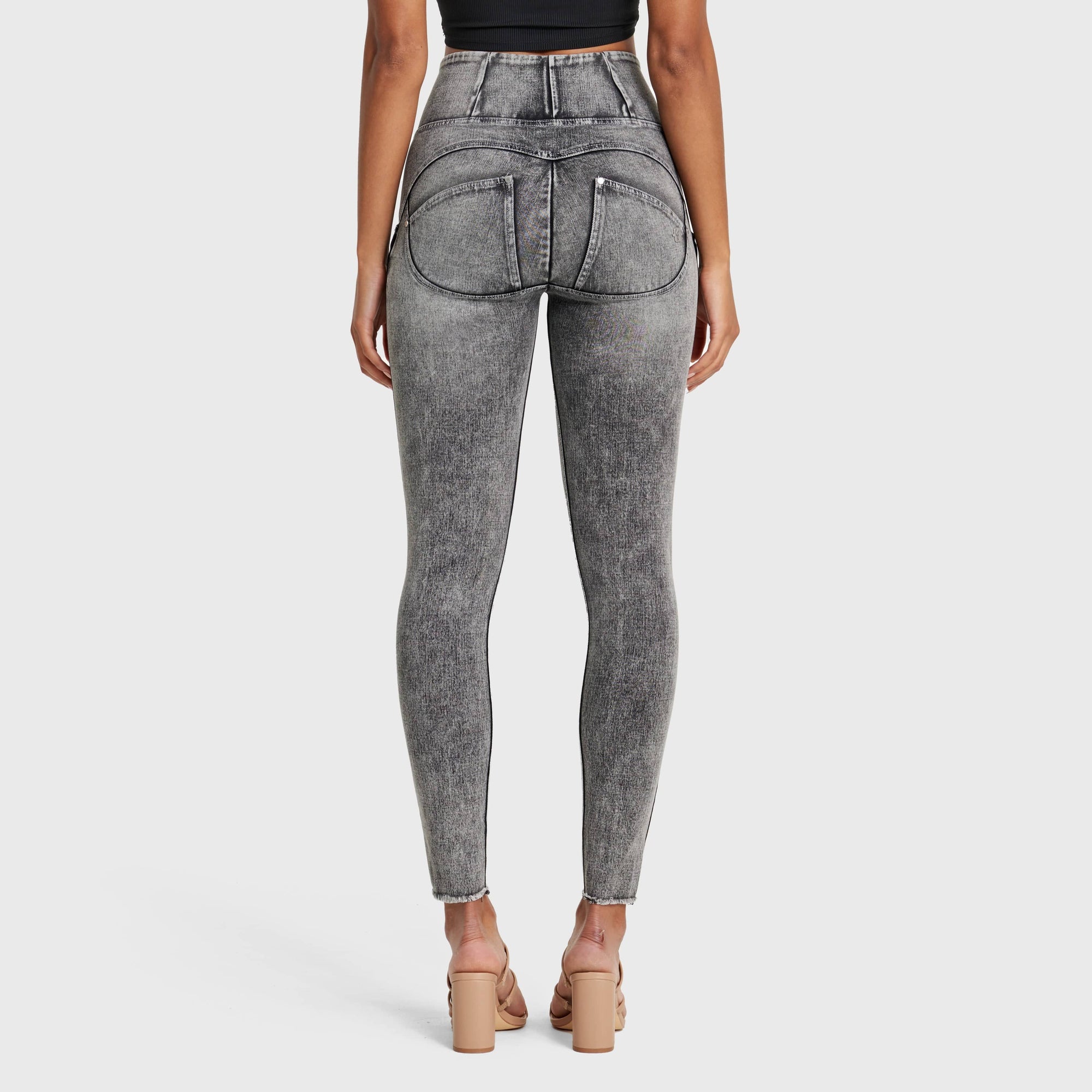 WR.UP® Snug Ripped Jeans - High Waisted - Full Length - Grey Stonewash + Grey Stitching