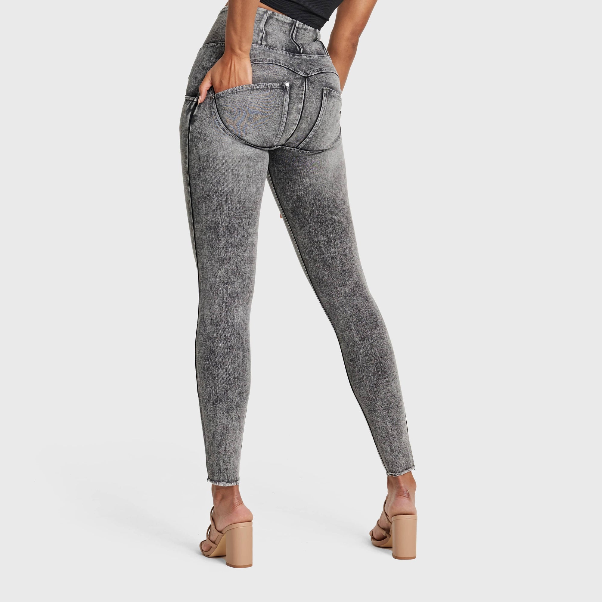 WR.UP® Snug Ripped Jeans - High Waisted - Full Length - Grey Stonewash + Grey Stitching