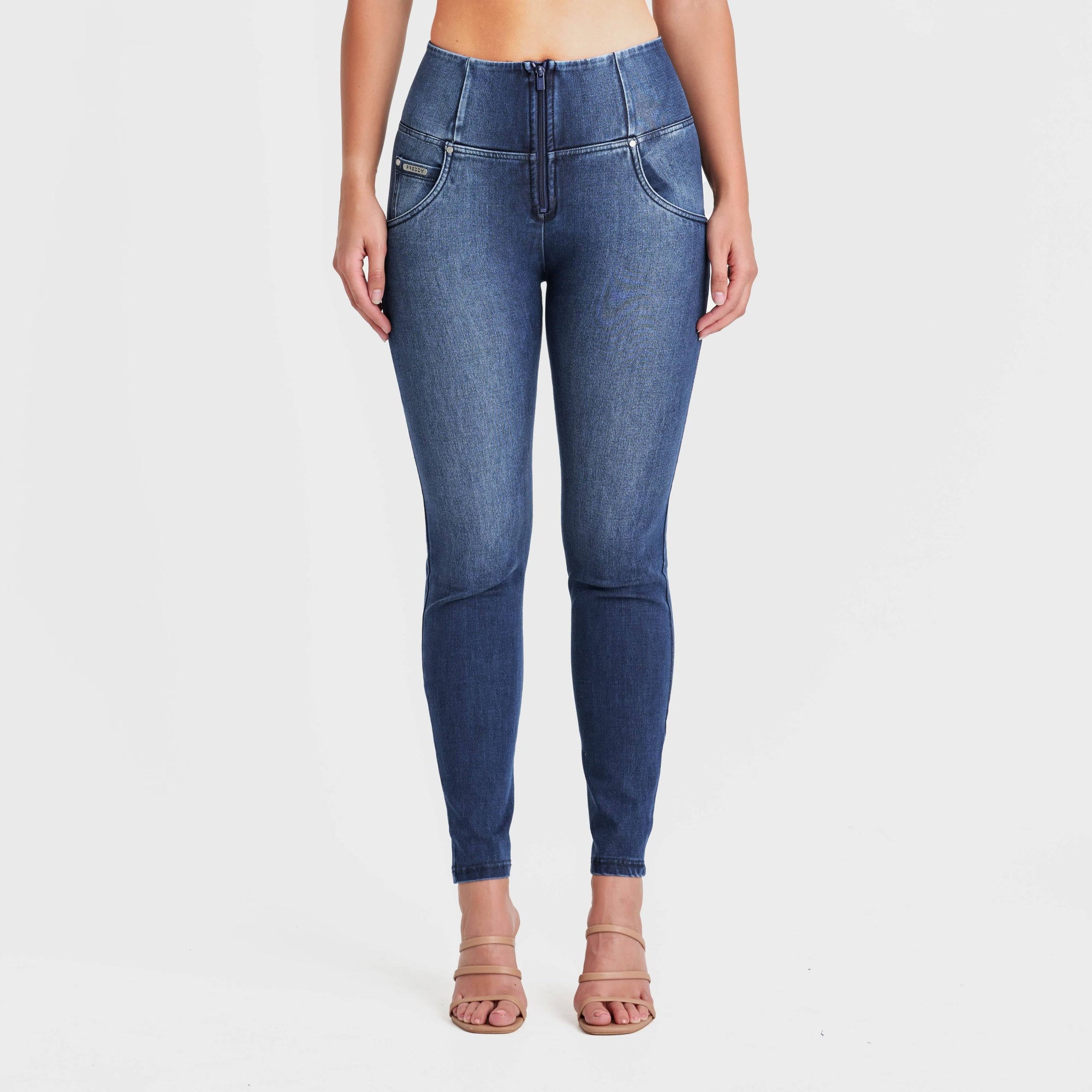 WR.UP® Snug Jeans - High Waisted - Full Length - Dark Blue + Blue Stitching