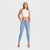 WR.UP® Snug Jeans - High Waisted - Full Length - Light Blue + Yellow Stitching