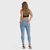 WR.UP® Snug Distressed Jeans - High Waisted - Full Length - Light Blue + Blue Stitching