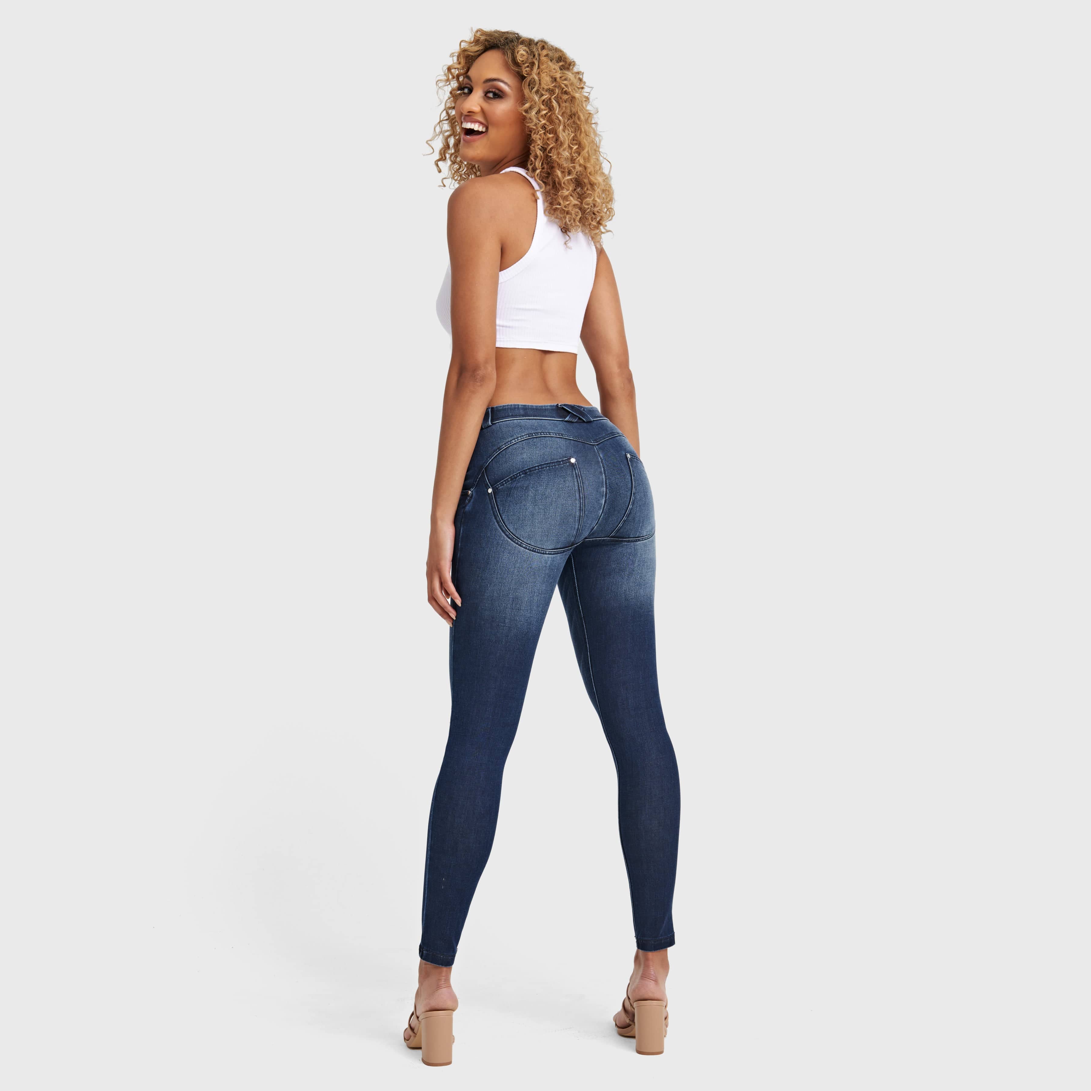 WR.UP® Snug Jeans - Mid Rise - Full Length - Dark Blue + Blue Stitching