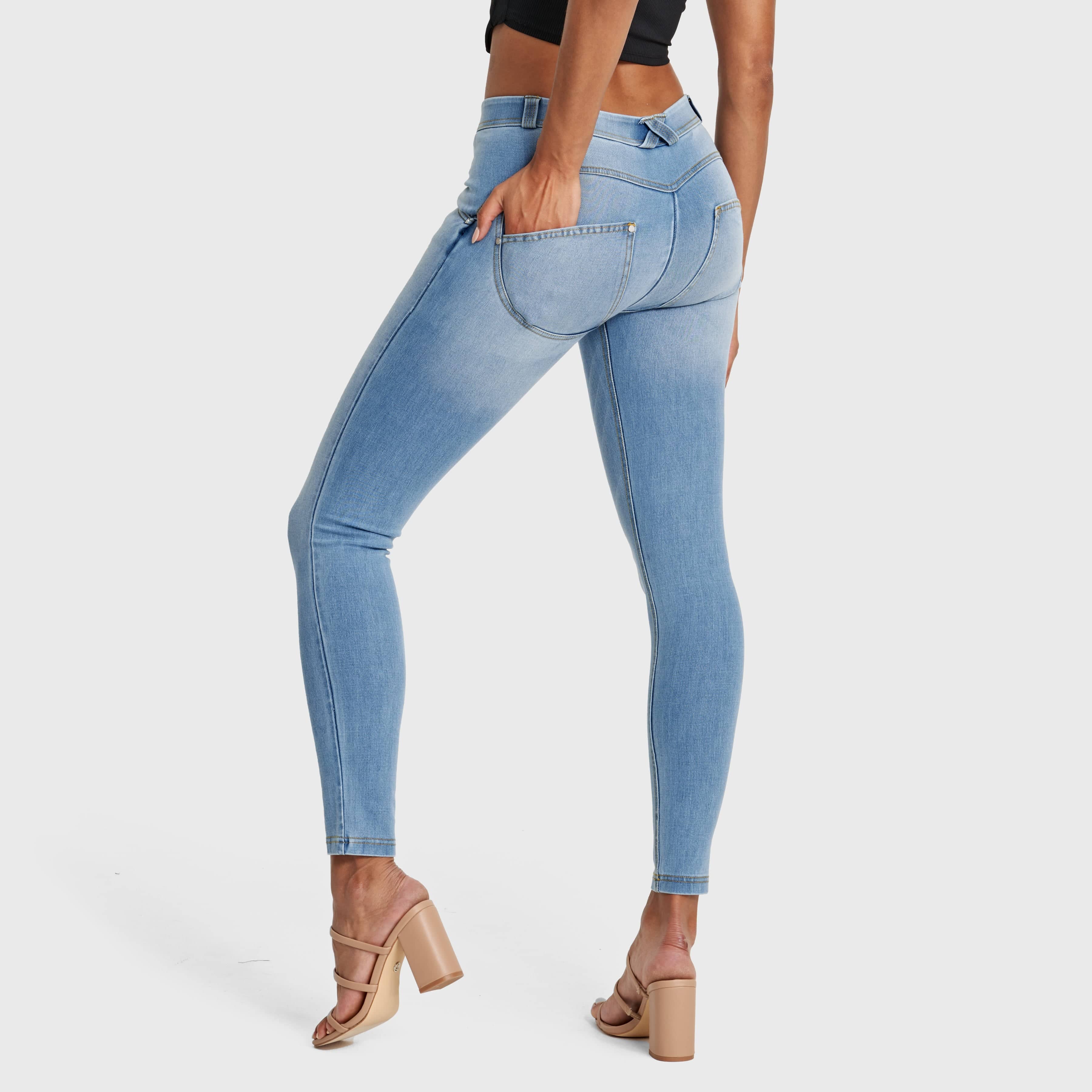 WR.UP® Snug Jeans - Mid Rise - Full Length - Light Blue + Yellow Stitching