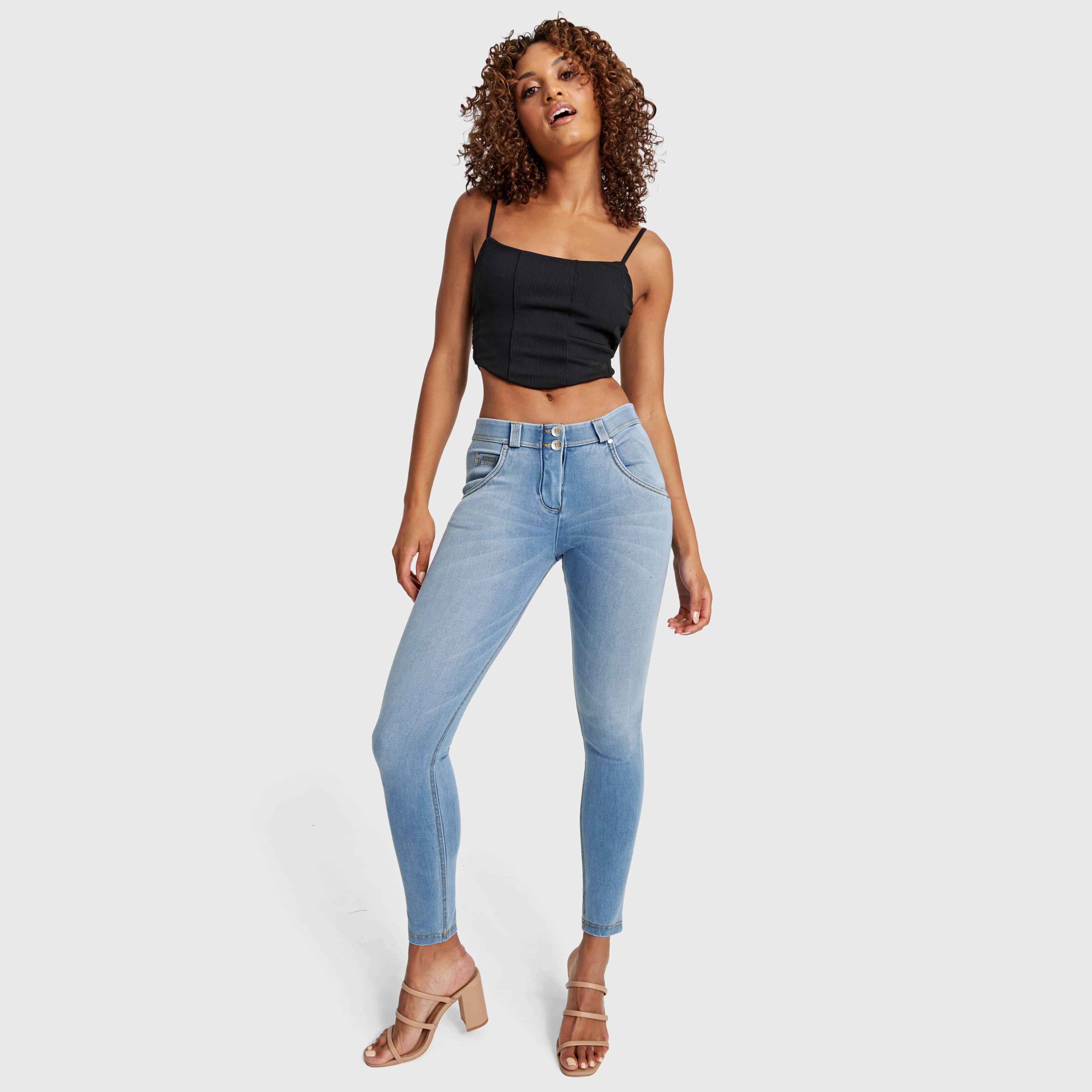 WR.UP® Snug Jeans - Mid Rise - Full Length - Light Blue + Yellow Stitching