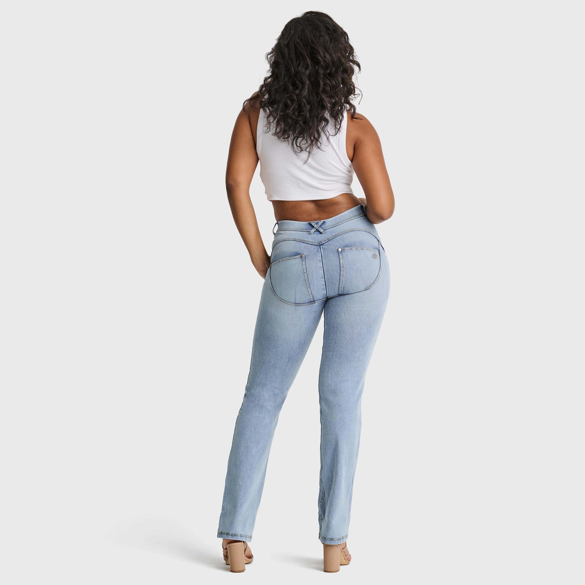 WR.UP® Snug Jeans - 2 Button High Waisted - Bootcut - Light Blue + Yellow Stitching