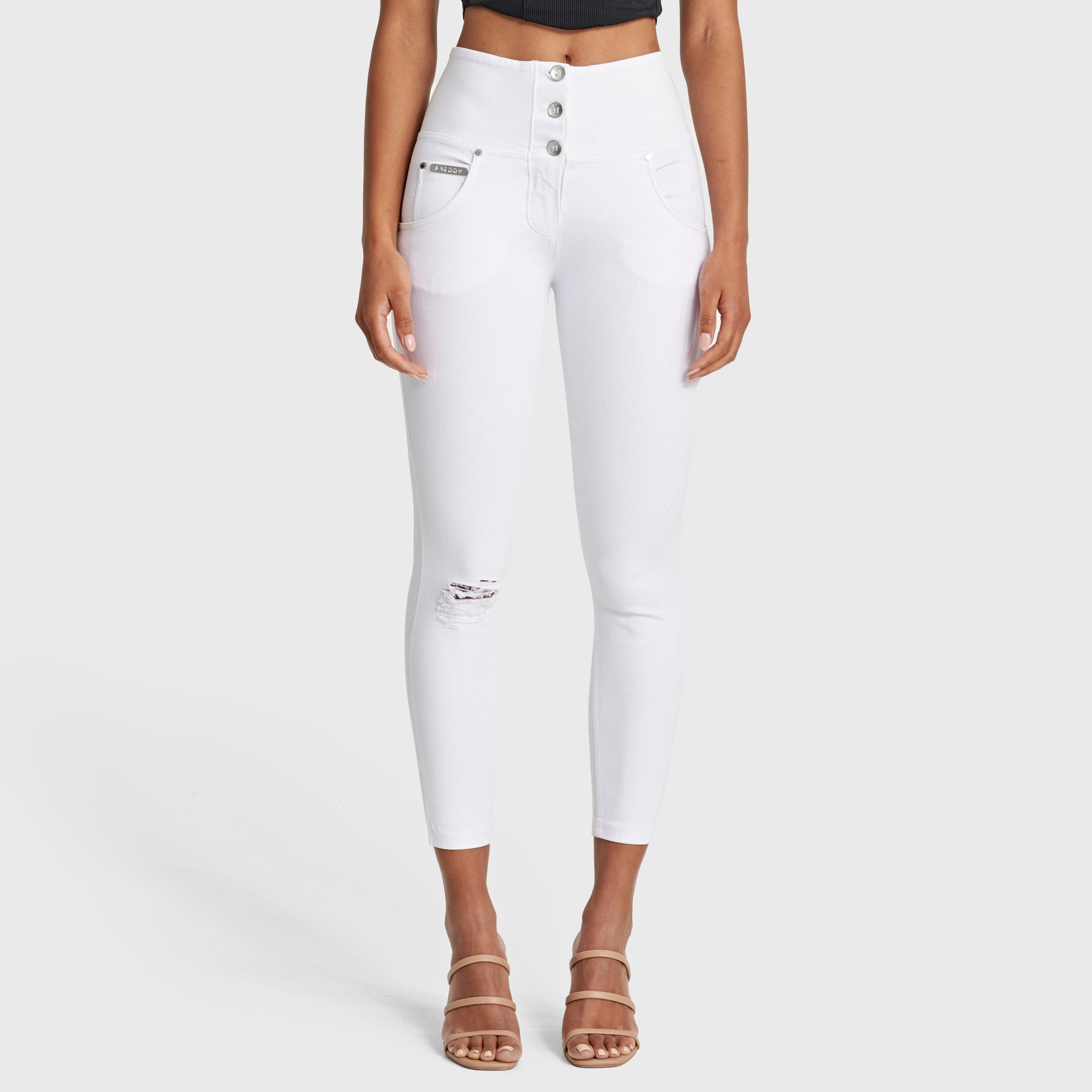 WR.UP® Snug Distressed Jeans - High Waisted - 7/8 Length - White