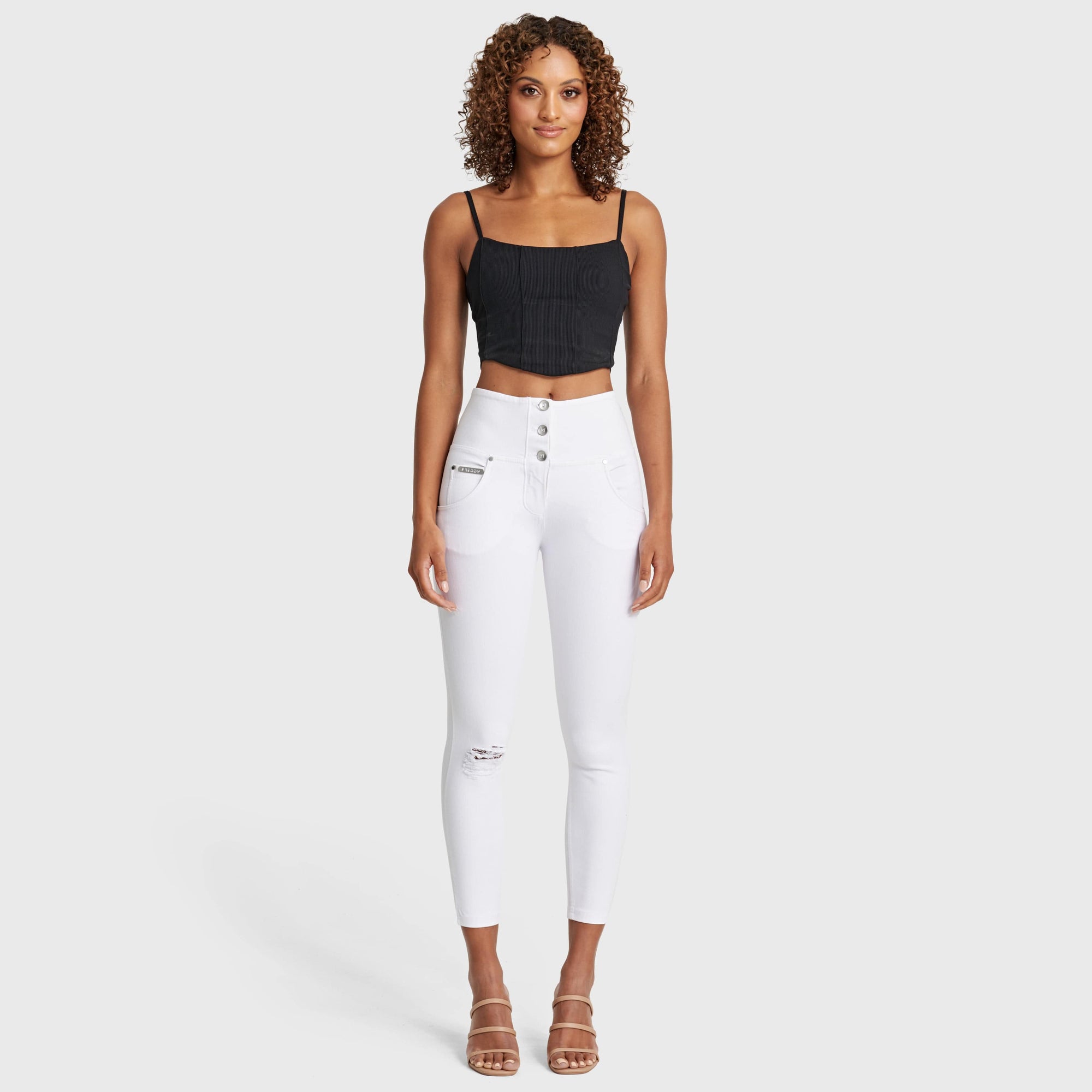 WR.UP® Snug Distressed Jeans - High Waisted - 7/8 Length - White