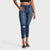 WR.UP® Snug Distressed Jeans - High Waisted - 7/8 Length - Dark Blue + Blue Stitching