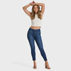 بنطلون جينز ضيق من WR.UP® - خصر مرتفع - طول 7/8 - أزرق داكن + خياطة زرقاء