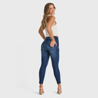 بنطلون جينز ضيق من WR.UP® - خصر مرتفع - طول 7/8 - أزرق داكن + خياطة زرقاء