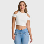 تيشيرت قصير بفتحات جانبية - أبيض