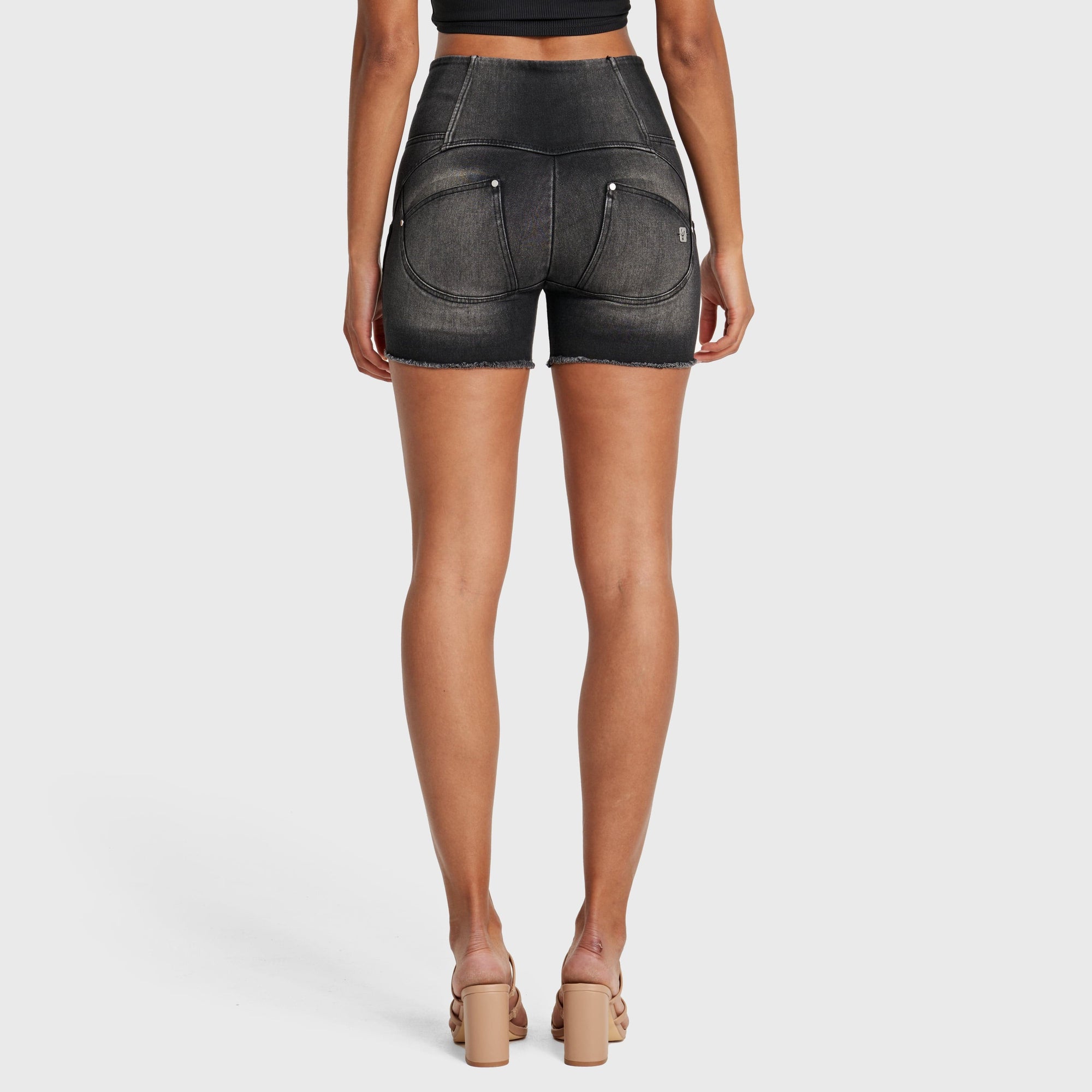 WR.UP® Snug Jeans - 3 Button High Waisted - Shorts - Black + Black Stitching