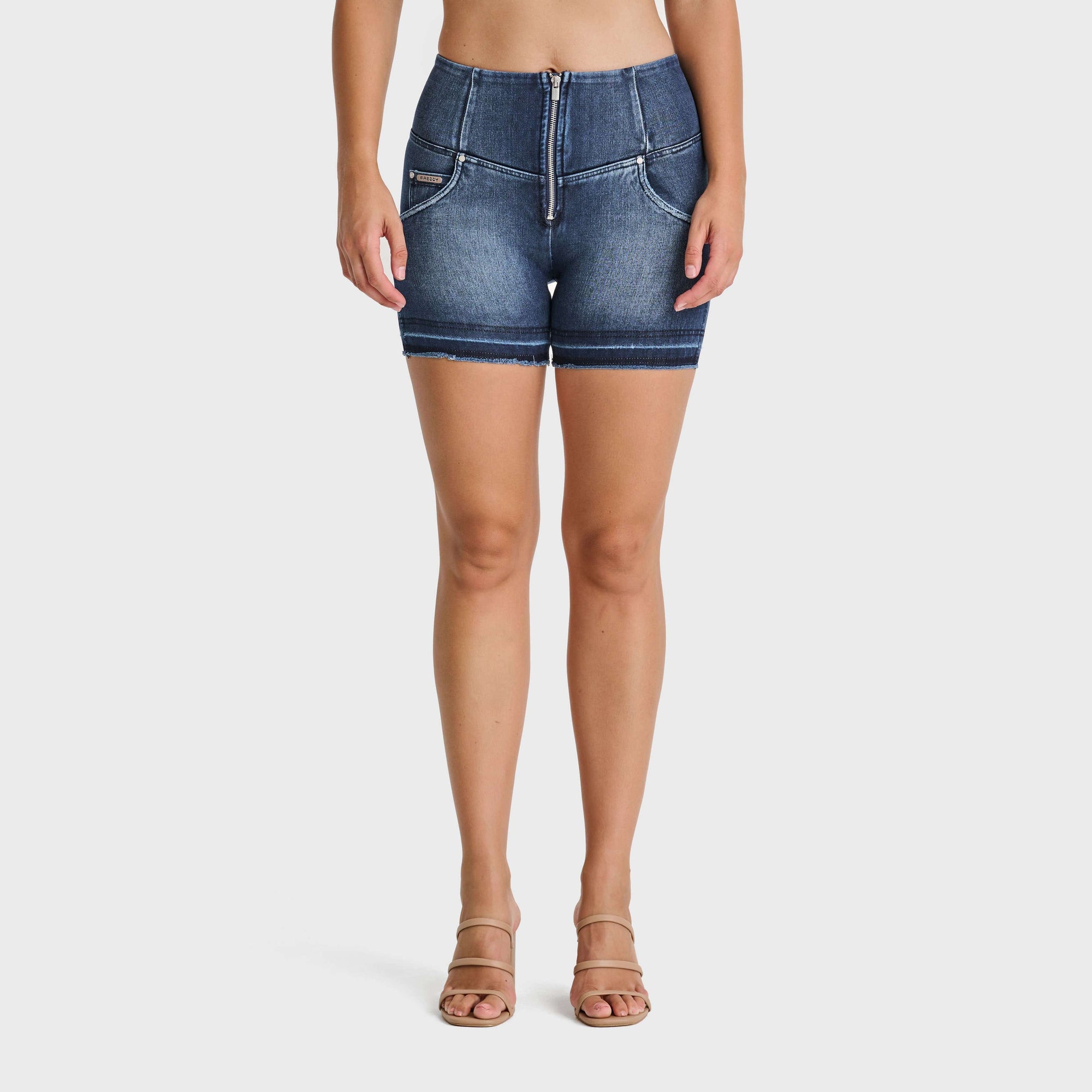 WR.UP® Snug Jeans - High Waisted - Shorts - Dark Blue + Blue Stitching