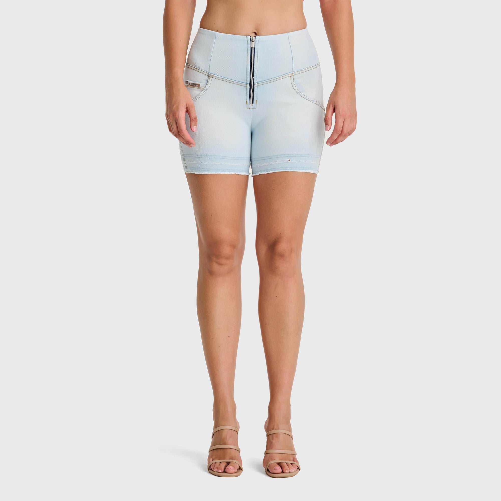 WR.UP® Snug Jeans - High Waisted - Shorts - Baby Blue + Yellow Stitching