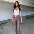 WR.UP® جلد صناعي لامع - خصر مرتفع بزرين - طول كامل - بني شوكولاتة