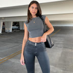 WR.UP® جلد صناعي لامع - خصر مرتفع بزرين - طول كامل - أسود