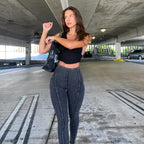 بنطلون جينز ضيق من WR.UP® - خصر مرتفع - طول كامل - أسود مغسول + خياطة سوداء