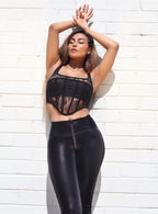 WR.UP جلد مخملي - خصر مرتفع - طول 7/8 - أسود