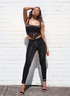 WR.UP جلد مخملي - خصر مرتفع - طول 7/8 - أسود