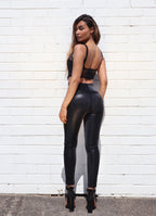 WR.UP جلد مخملي - خصر مرتفع - طول 7/8 - أسود